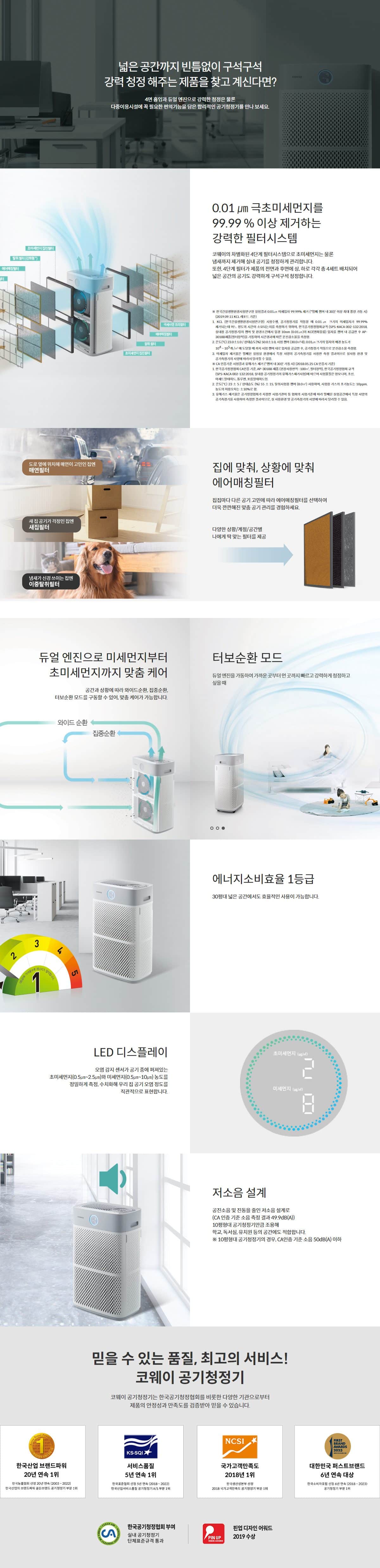 코웨이 콰트로파워 공기청정기 99㎡(30평)형 AP-3018B 상세