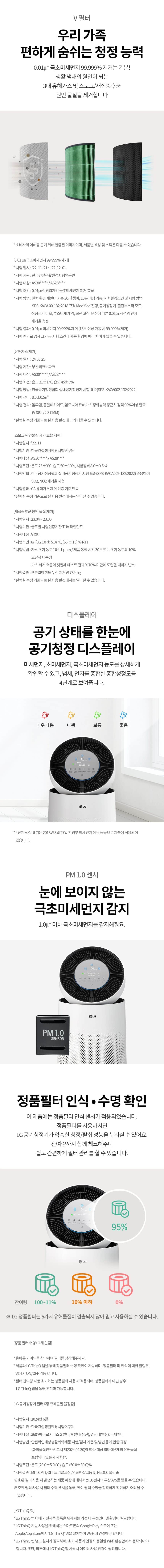 LG 퓨리케어 360˚ 공기청정기 플러스 62㎡(19평) AS195DWWAM 상세