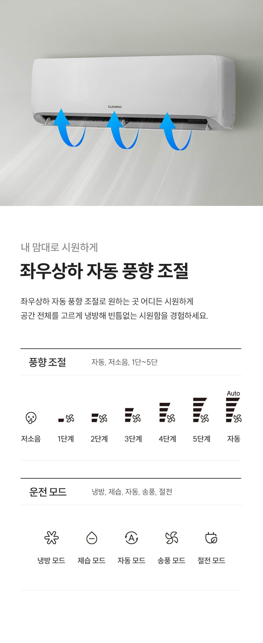 쿠쿠 인스퓨어 벽걸이 에어컨 6평형 CA-CRC0610W 상세