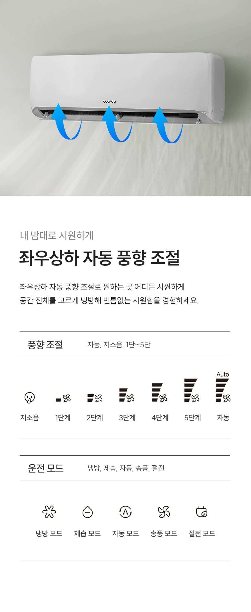 쿠쿠 인스퓨어 벽걸이 에어컨 10평형 CA-CRC1010W 상세