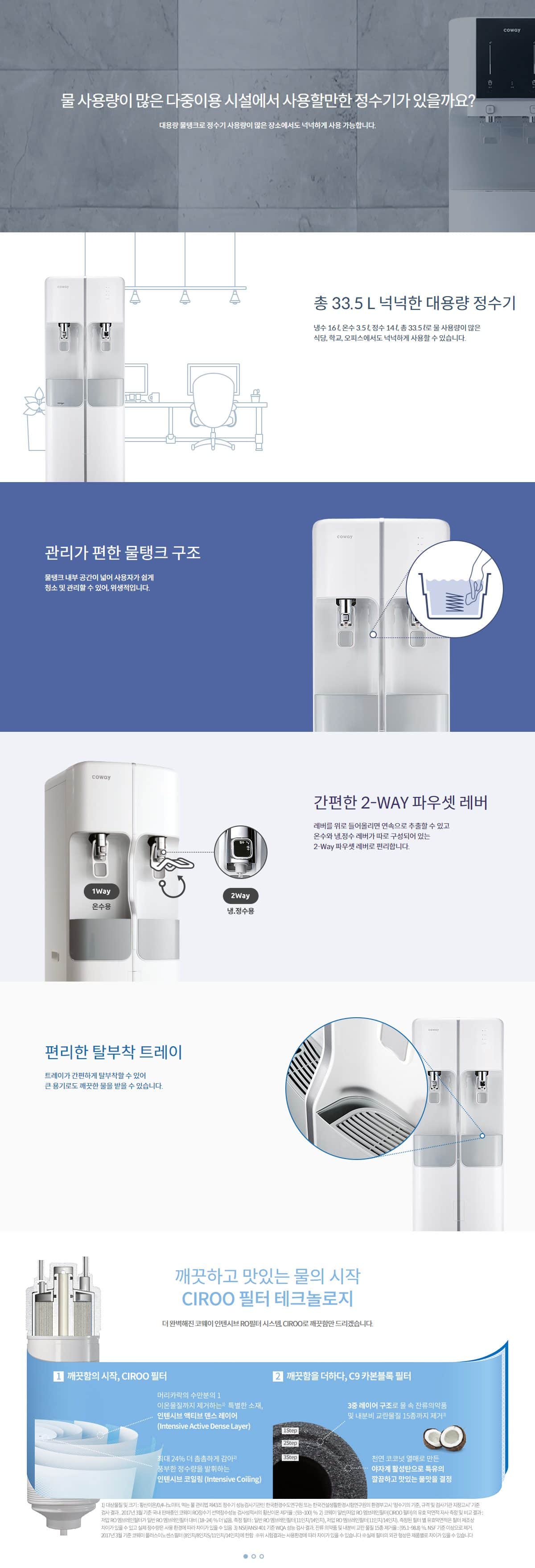 코웨이 대용량 스탠드 정수기 (냉온정) CHP-700L 상세