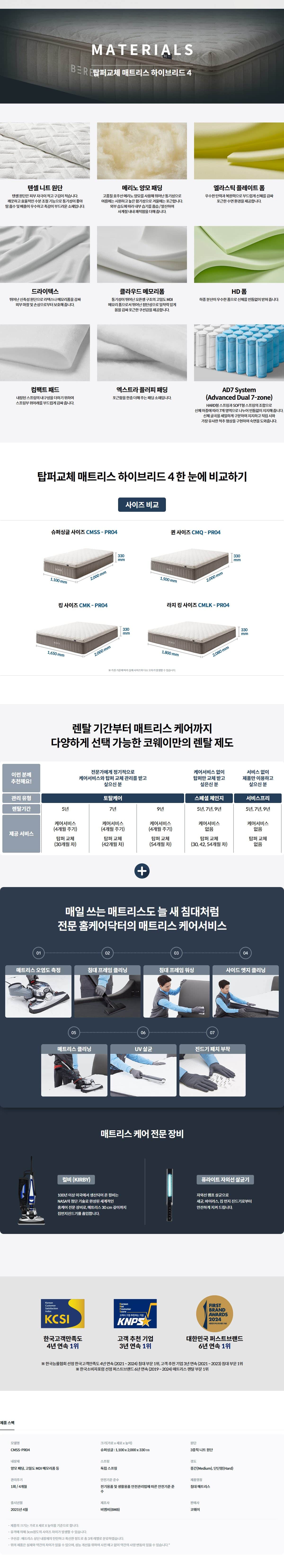 코웨이 BEREX 하이브리드 4 매트리스 CMLK-PR04M 상세