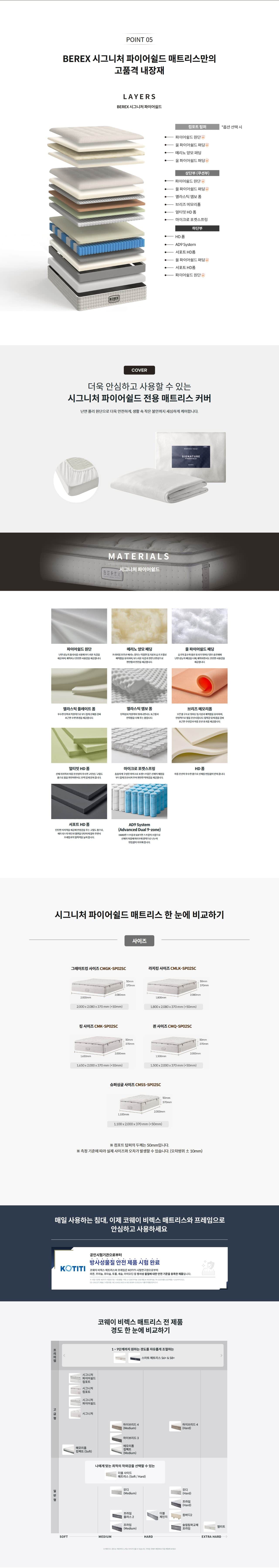 코웨이 BEREX 시그니처 파이어쉴드 매트리스 탑퍼형(퀸) CMQ-SP02SC 상세