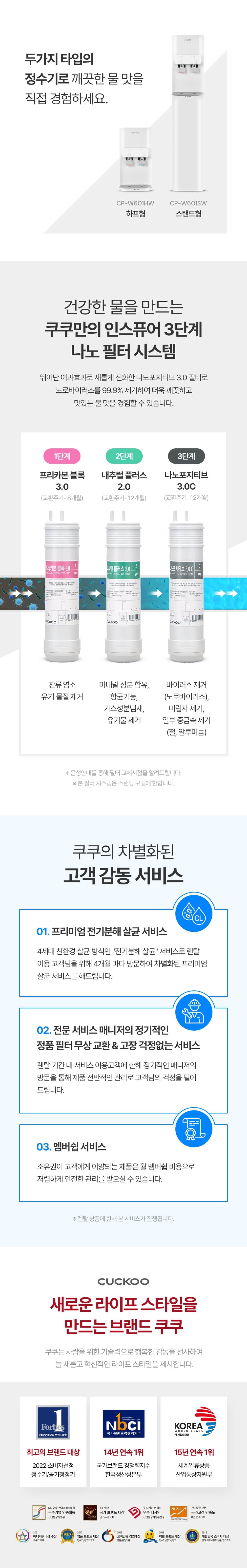 쿠쿠 인스퓨어 스탠드 정수기 (냉온정) CP-W601SW 상세