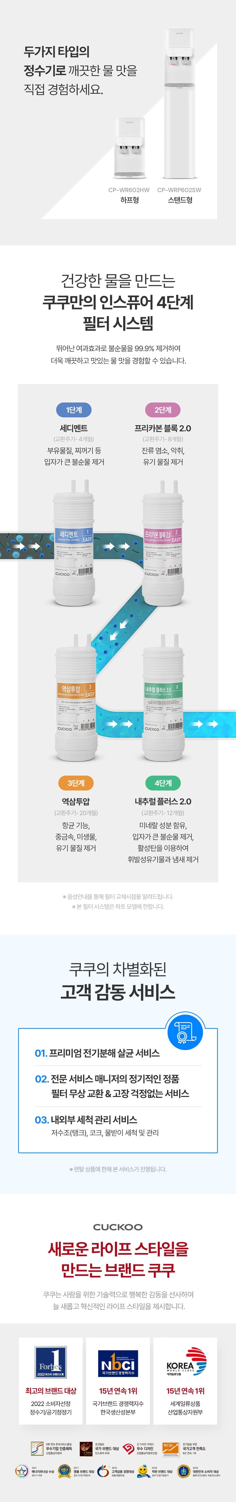 쿠쿠 인스퓨어 지하수 정수기 하프형 (냉온정) CP-WR602HW 상세