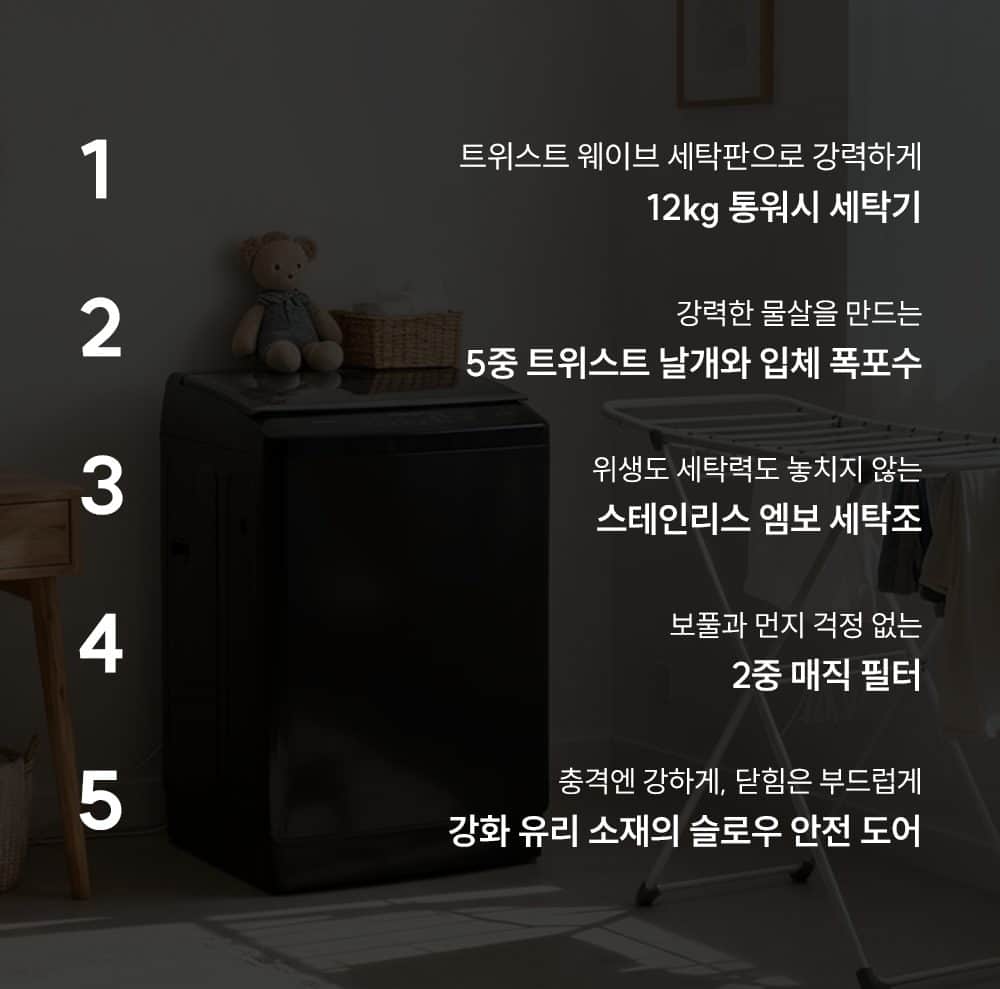 쿠쿠 통워시 전기세탁기 12kg CWM-ATFF1210B 상세