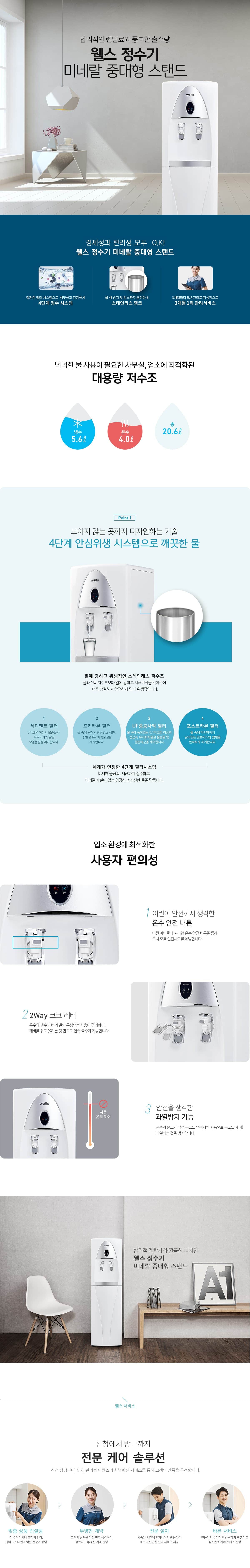 웰스 미네랄 중대형 스탠드 정수기 20L (냉온정) WK370 상세