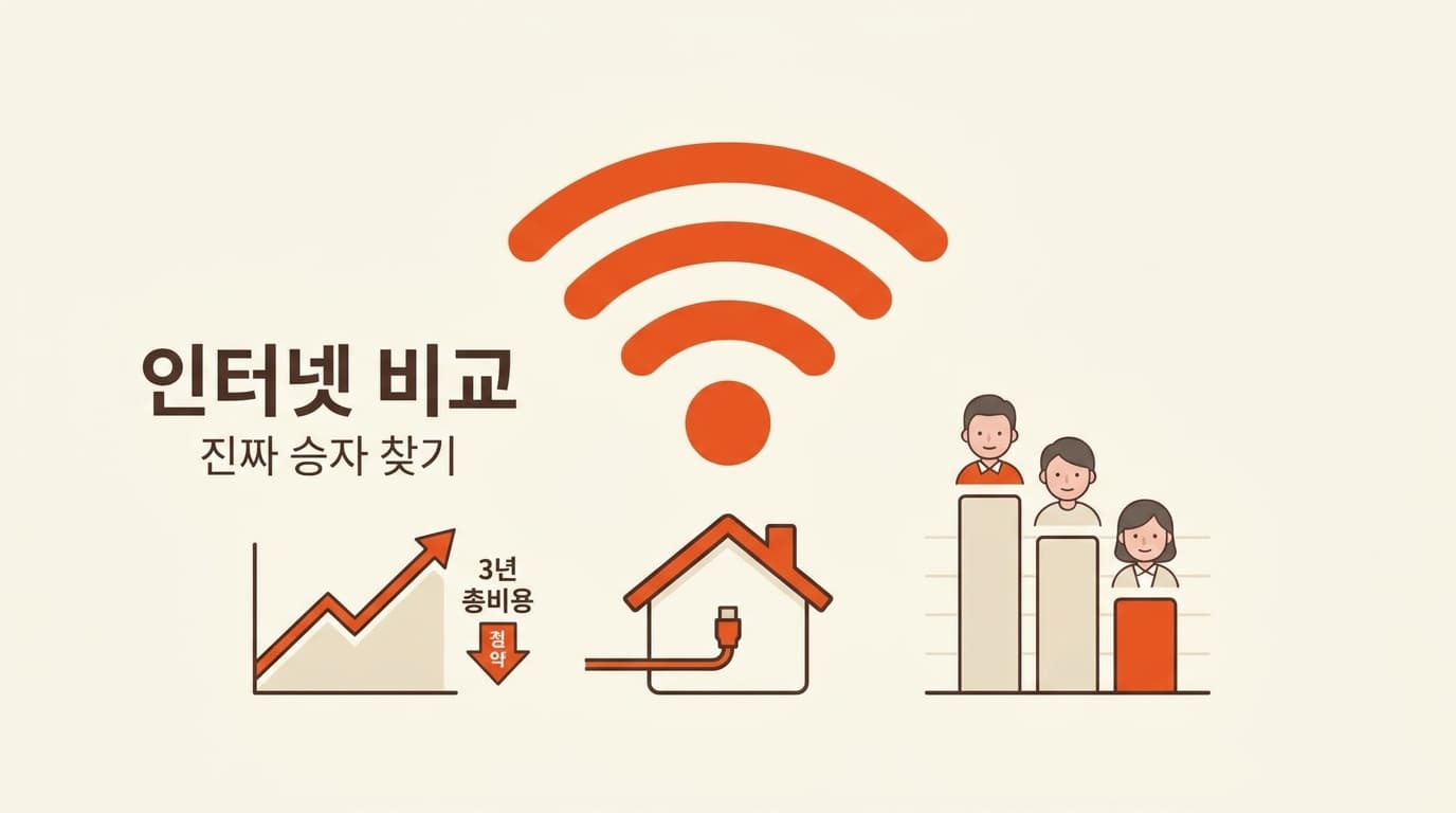 통신 3사 인터넷 비교, 3년 약정 총비용 계산으로 진짜 승자 가리기