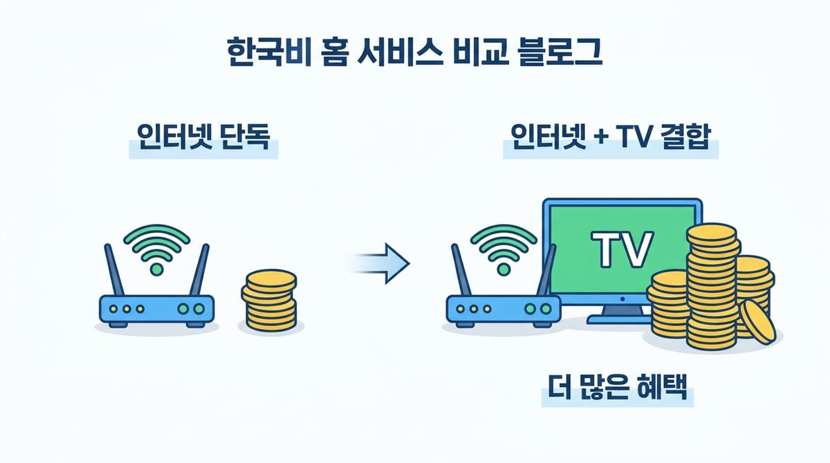 인터넷 단독과 TV 결합 상품의 월 요금 차이 비교 인포그래픽