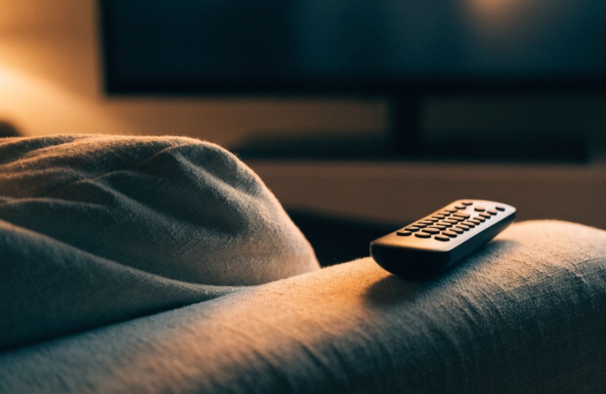 소파 팔걸이에 놓인 TV 리모컨