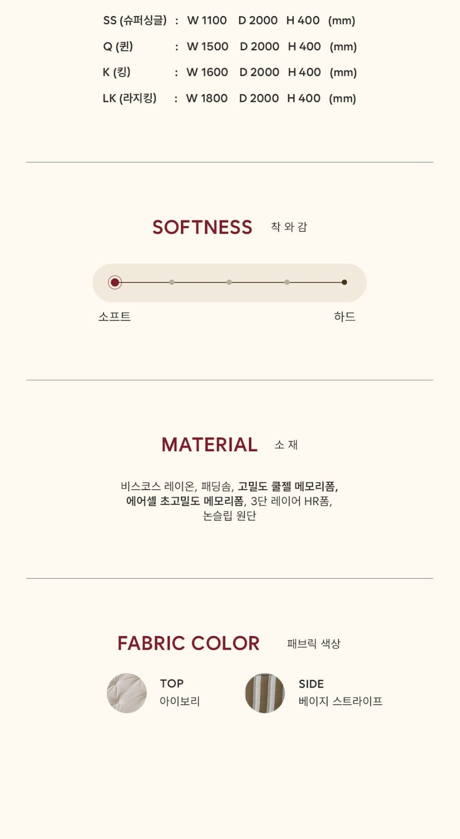 베른 폼 매트리스 라지킹 LK 상세