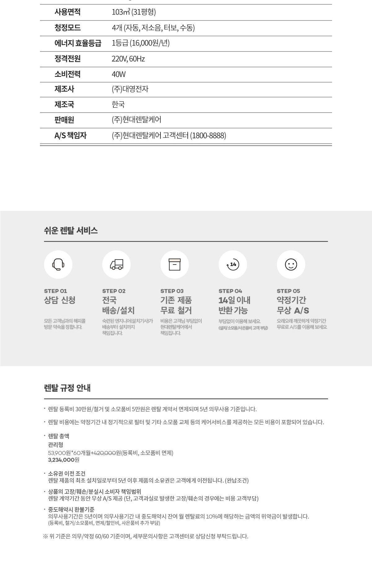 큐밍 더케어 듀얼 PRO 벽걸이 공기청정기 (31평형) 상세