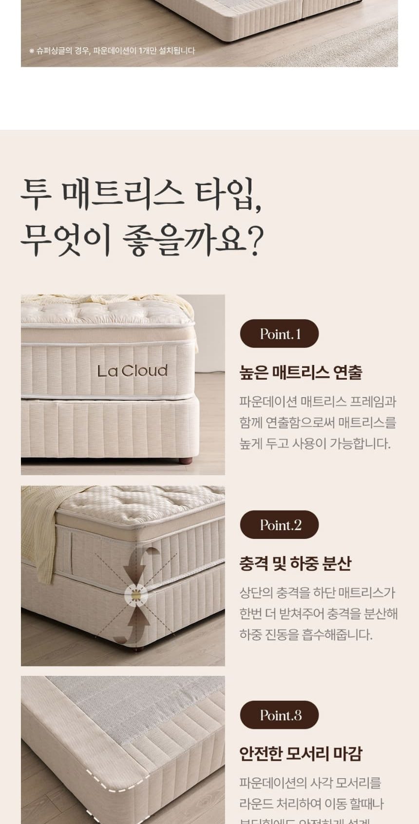 블룸 호텔식 침대 헤드프레임+매트리스+파운데이션+패널1개 상세
