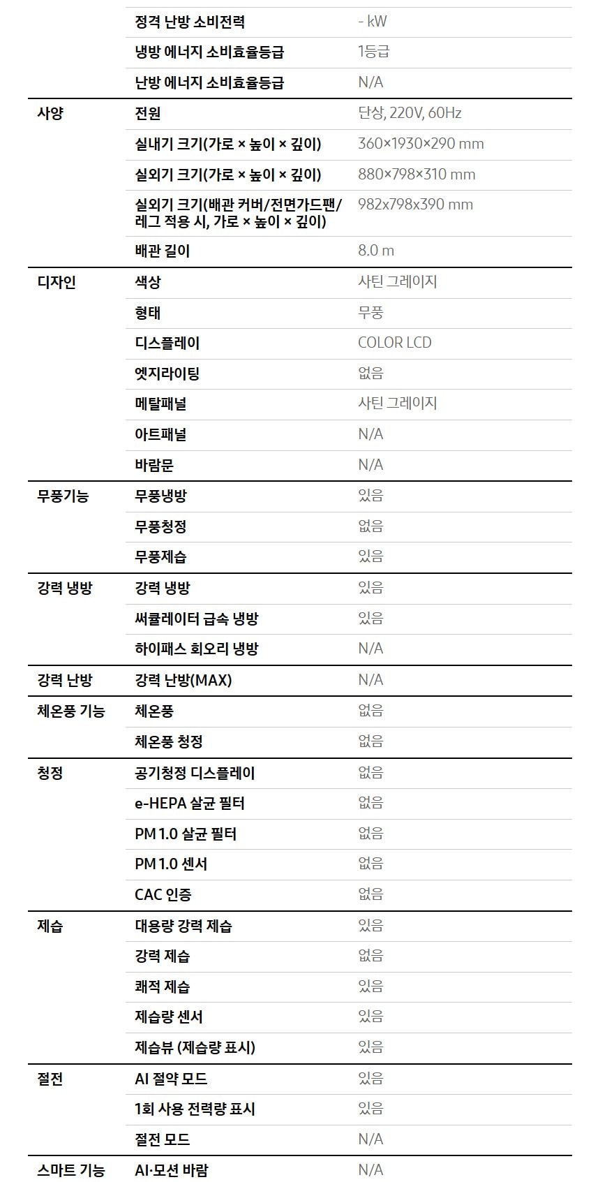 비스포크 AI 무풍콤보 갤러리 프로 2in1 56.9㎡/18.7㎡ 상세