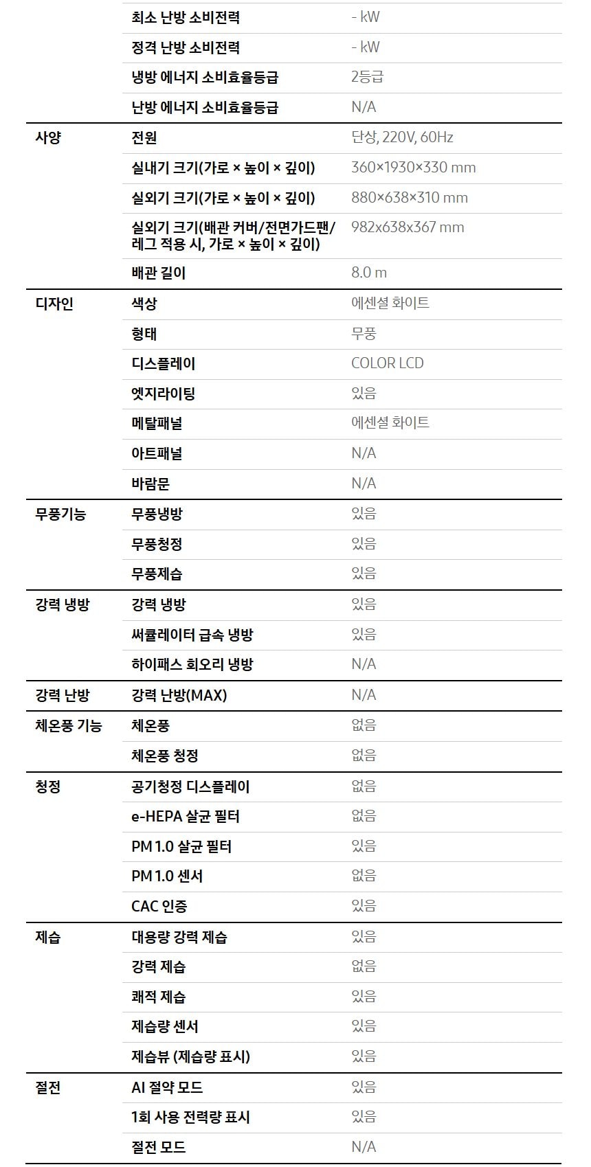 비스포크 AI 무풍콤보 갤러리 프로 2in1 56.9㎡/18.7㎡ 상세
