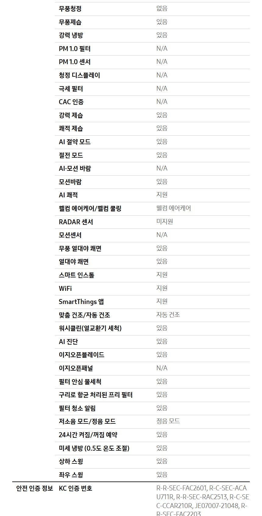 비스포크 AI 무풍콤보 갤러리 프로 2in1 62.6㎡/18.7㎡ 상세