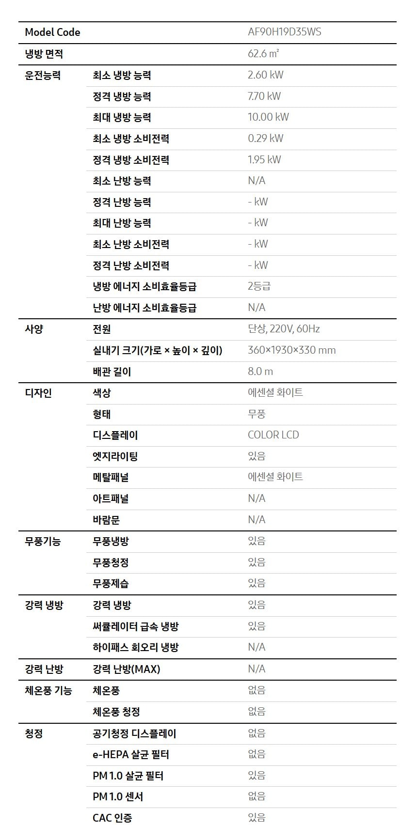 비스포크 AI 무풍콤보 갤러리 프로 62.6㎡ 상세