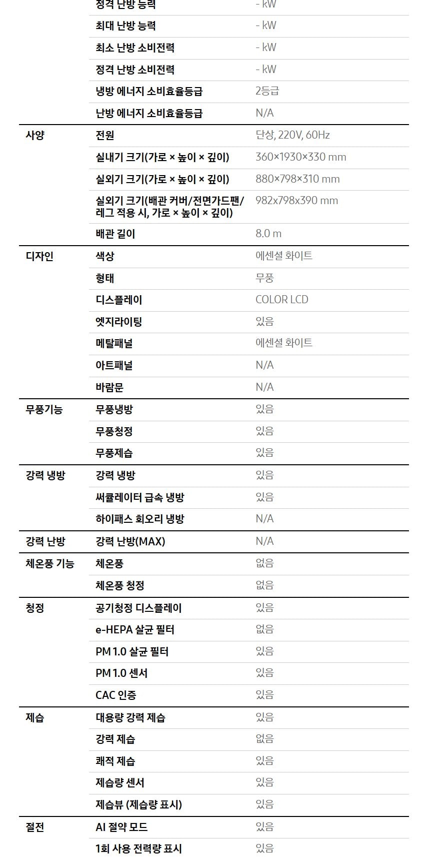 비스포크 AI 무풍콤보 갤러리 프로 2in1 74.5㎡/18.7㎡ 상세