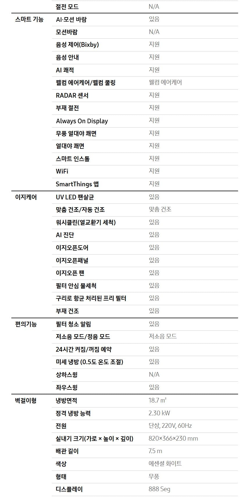 비스포크 AI 무풍콤보 갤러리 프로 2in1 74.5㎡/18.7㎡ 상세