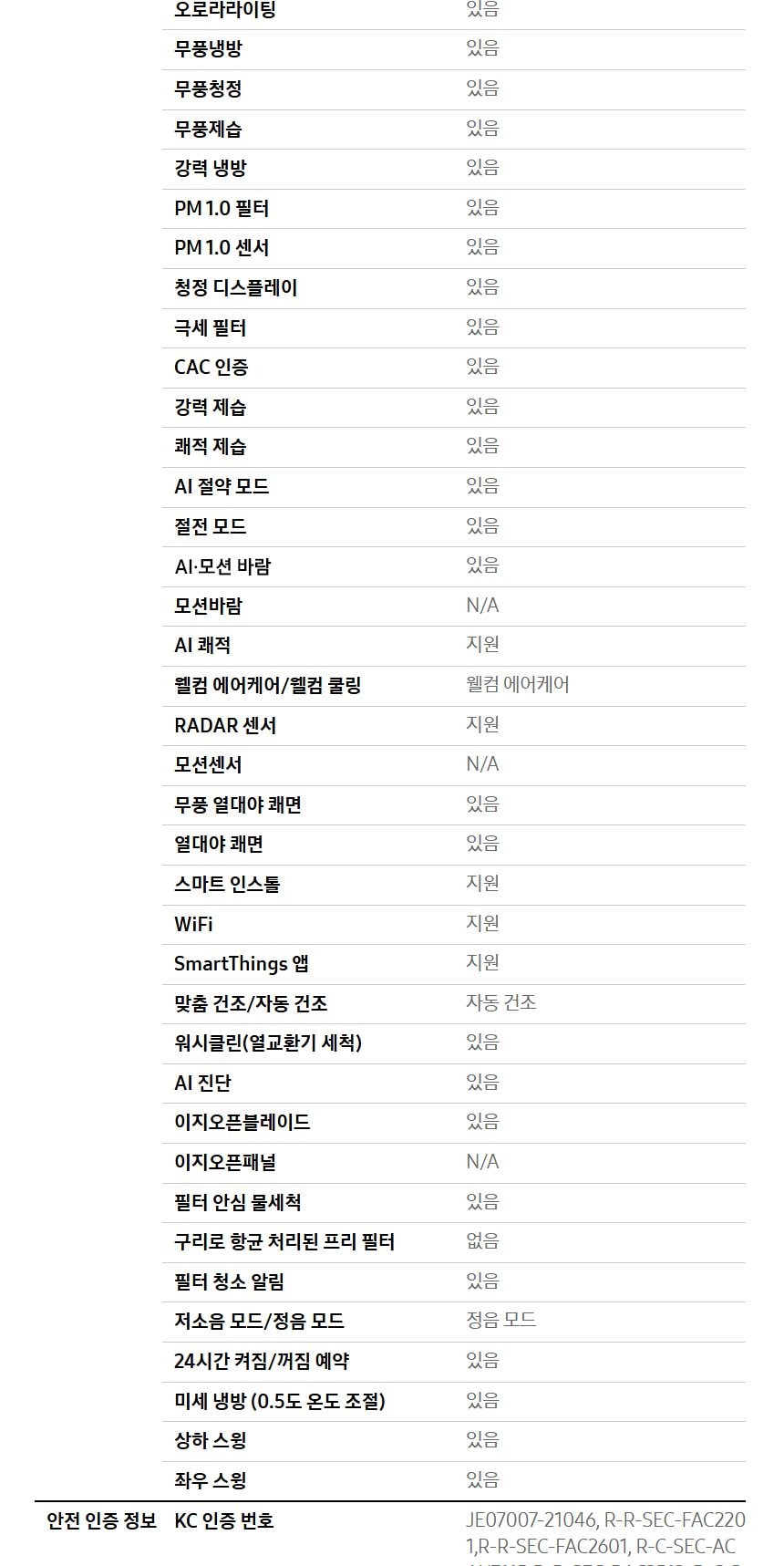 비스포크 AI 무풍콤보 갤러리 프로 2in1 74.5㎡/18.7㎡ 상세