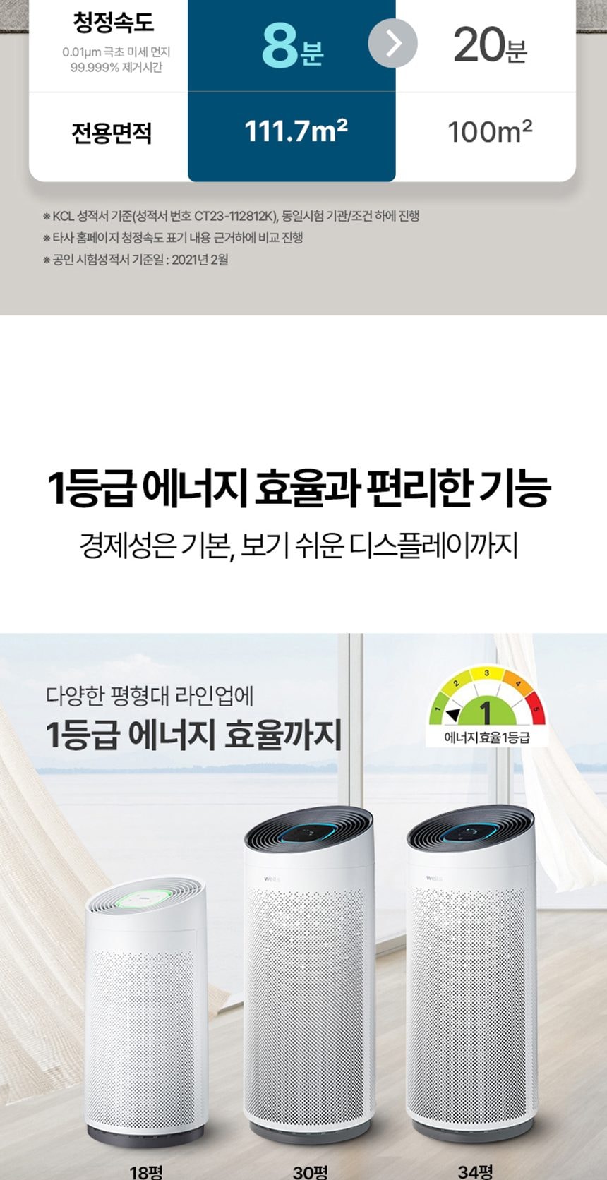 웰스 공기청정기 토네이도 112㎡(34평)형 상세