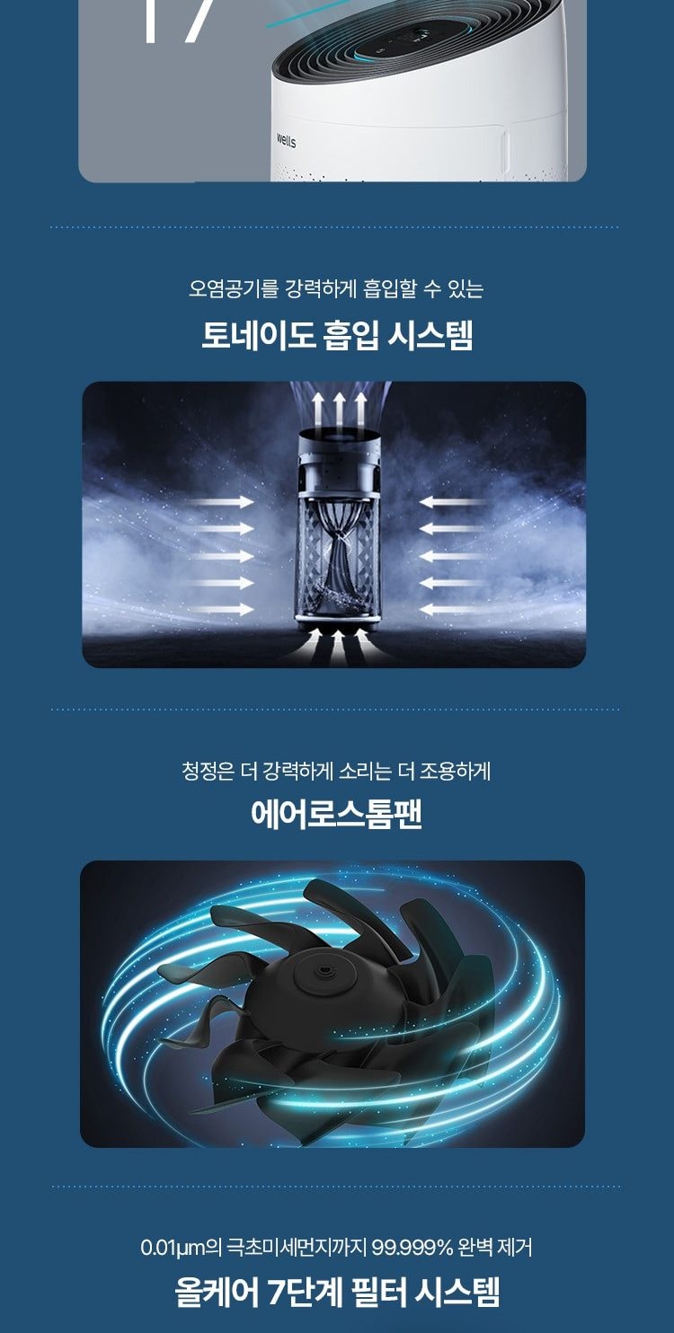 웰스 공기청정기 토네이도 II 99㎡(30평)형 상세