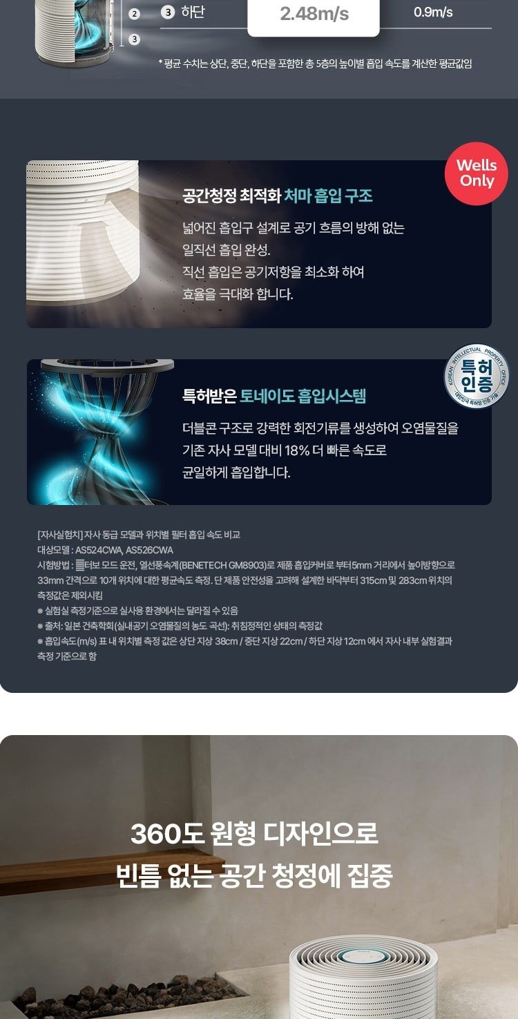 웰스 에어가든 Lite 공기청정기 85㎡(26평) 상세