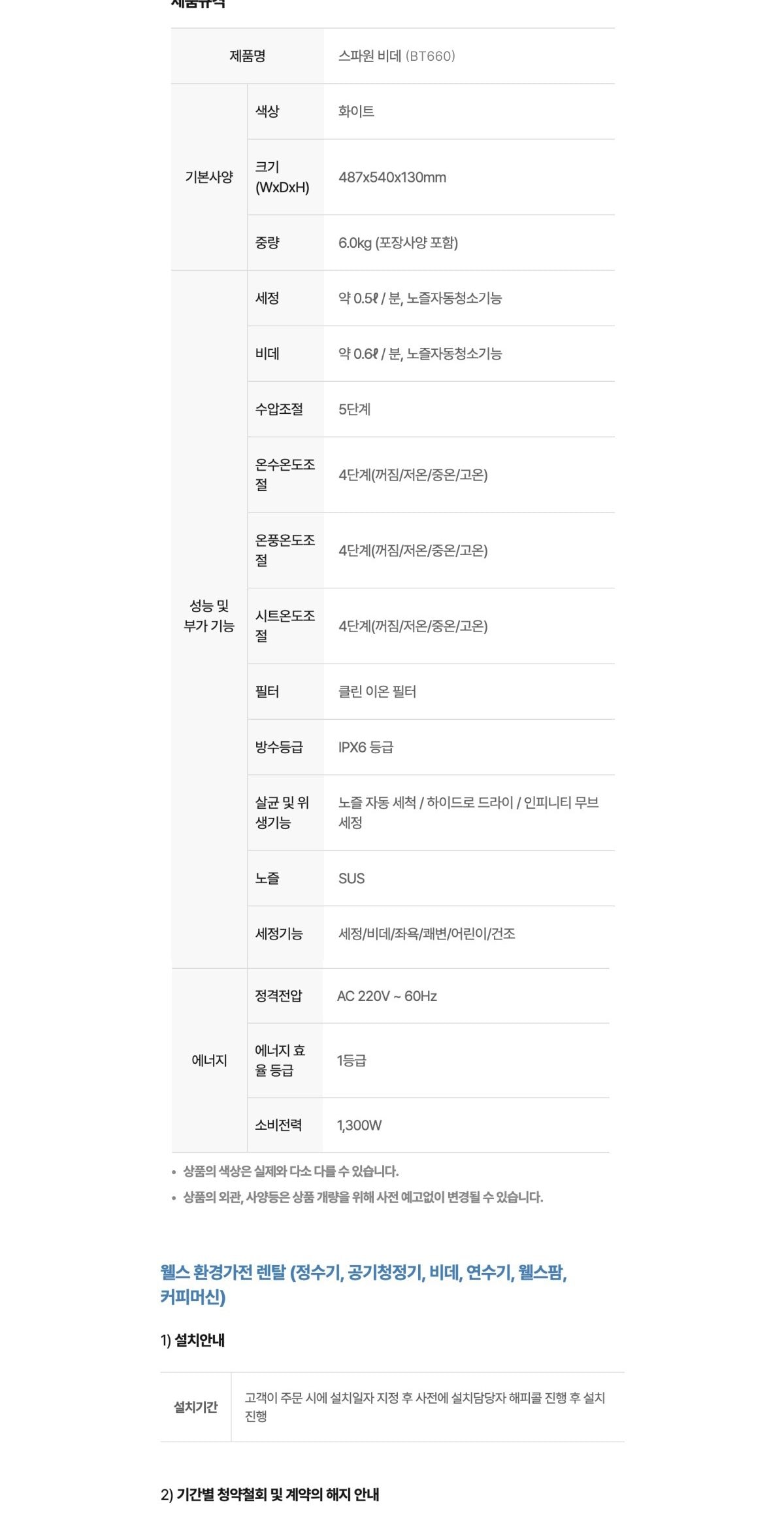 웰스 스파원 비데 상세