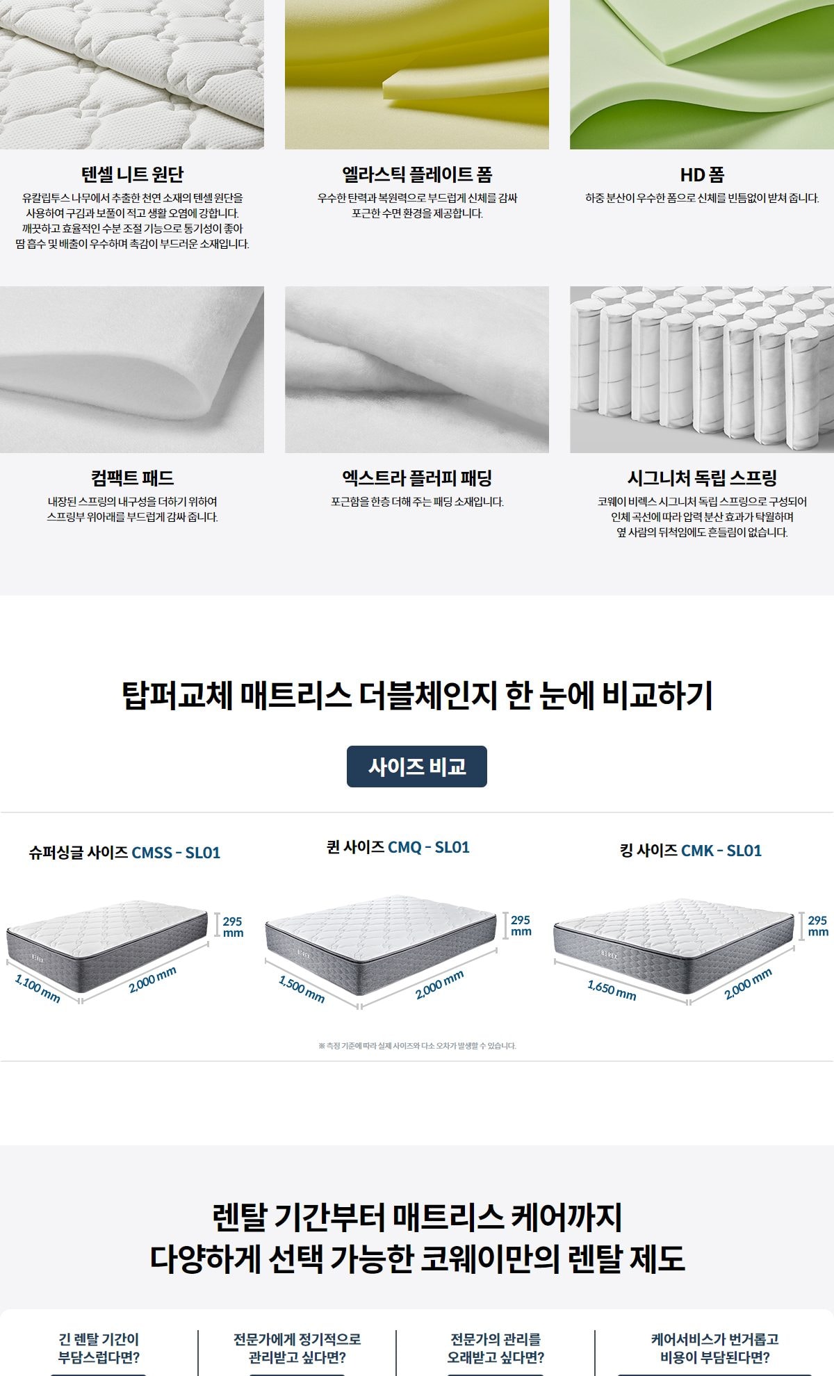 코웨이 탑퍼교체 매트리스 더블체인지(킹) 상세