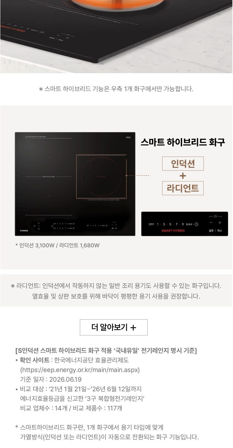 코웨이 S인덕션 전기레인지 상세