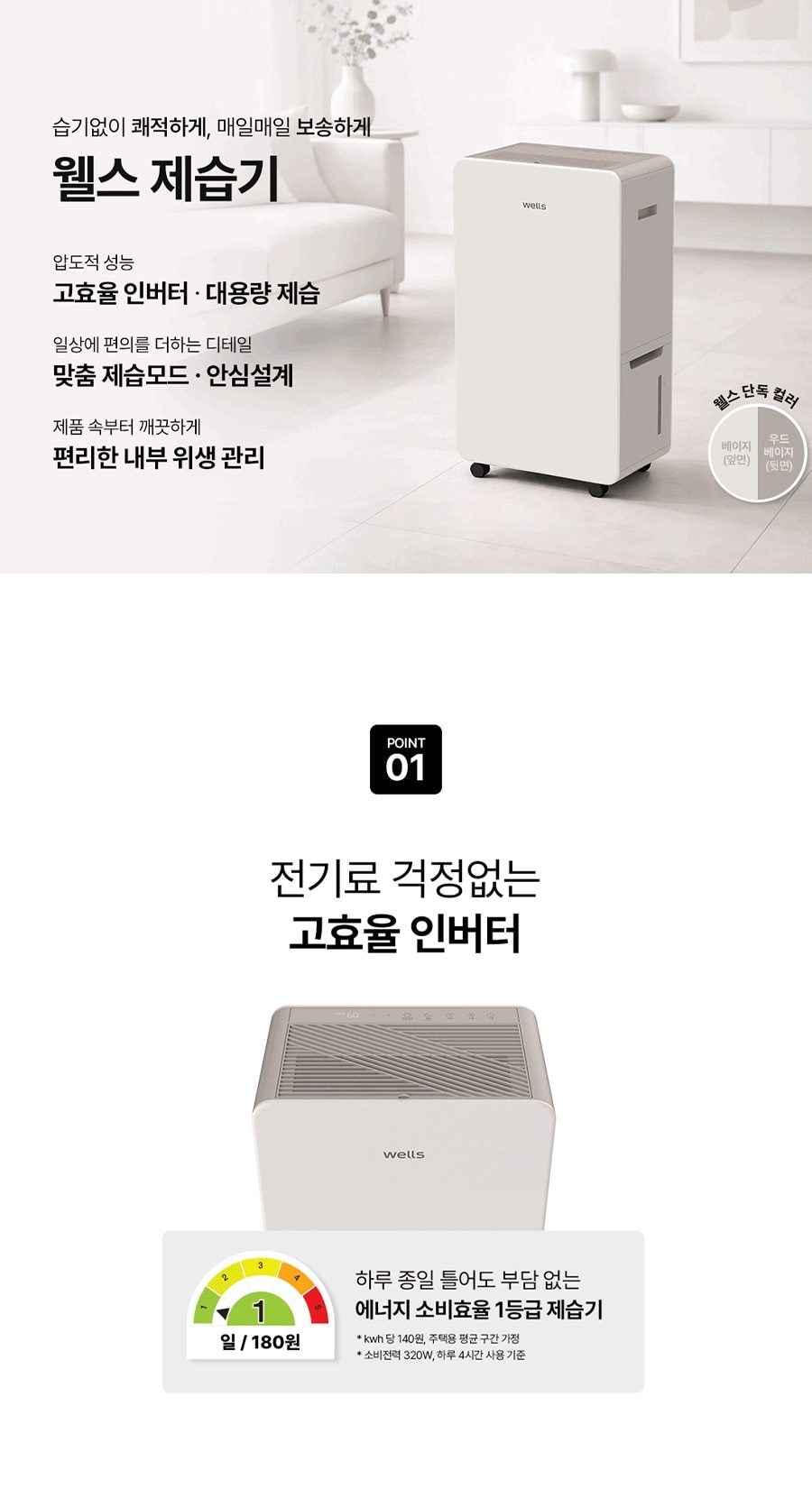 웰스 인버터 제습기 21L 상세