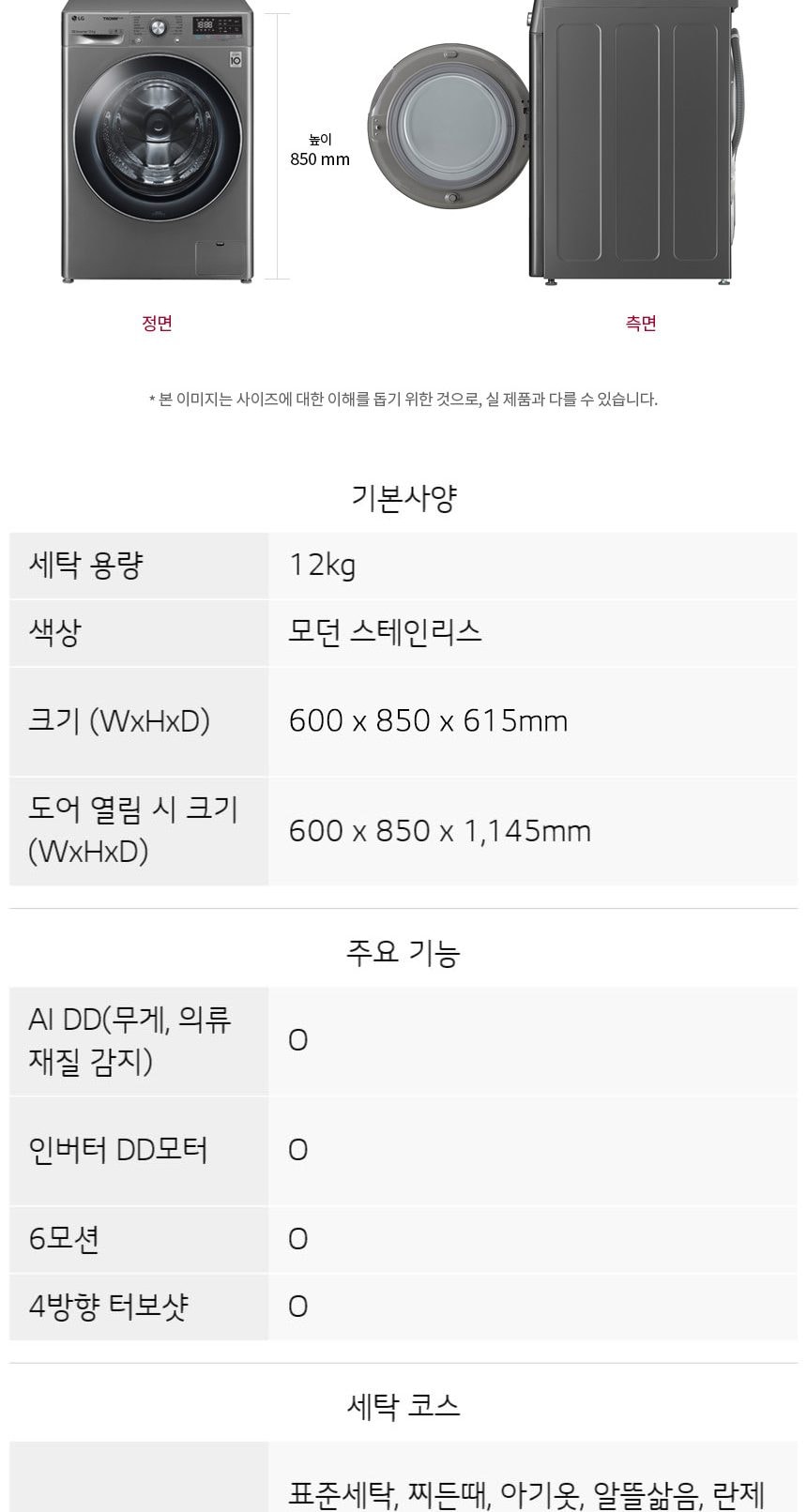 LG 트롬 세탁기 12KG 상세
