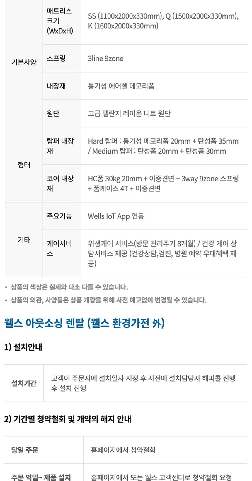 웰스 매트리스 하이브리드+ 퀸 상세