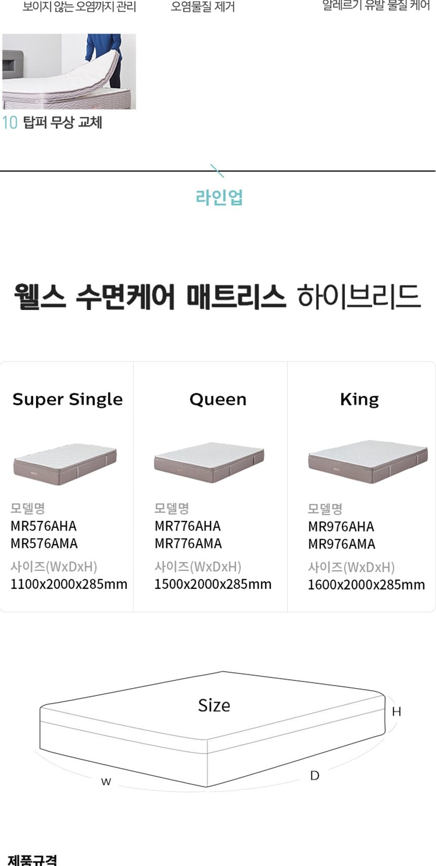 웰스 매트리스 하이브리드 퀸 상세