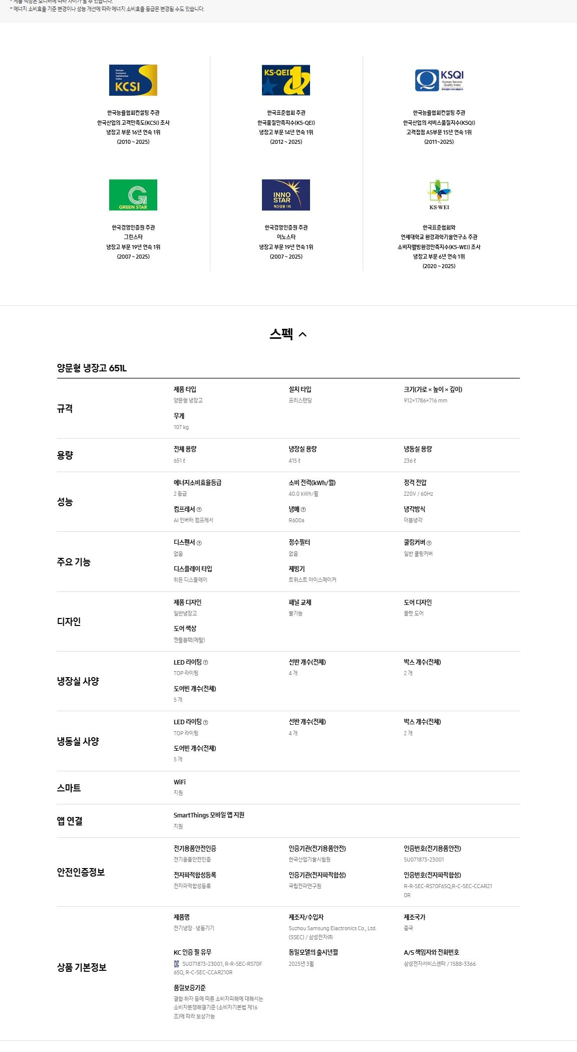 AI 양문형 냉장고 4도어 651L 상세