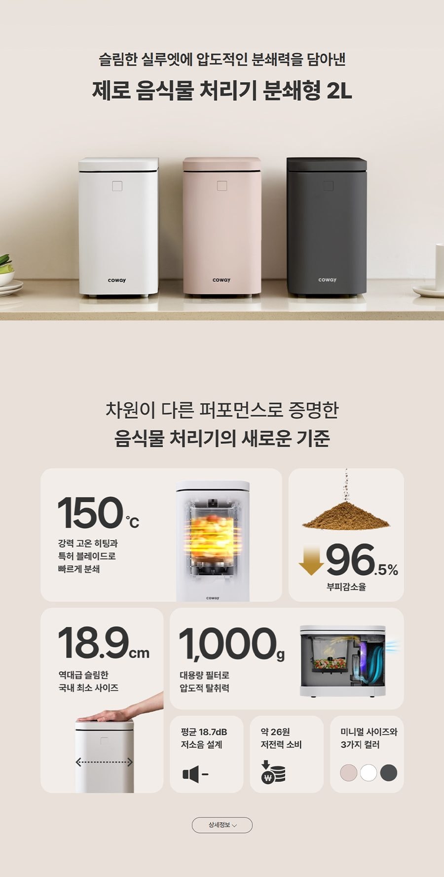 코웨이 제로 음식물 처리기 분쇄형 2L 상세