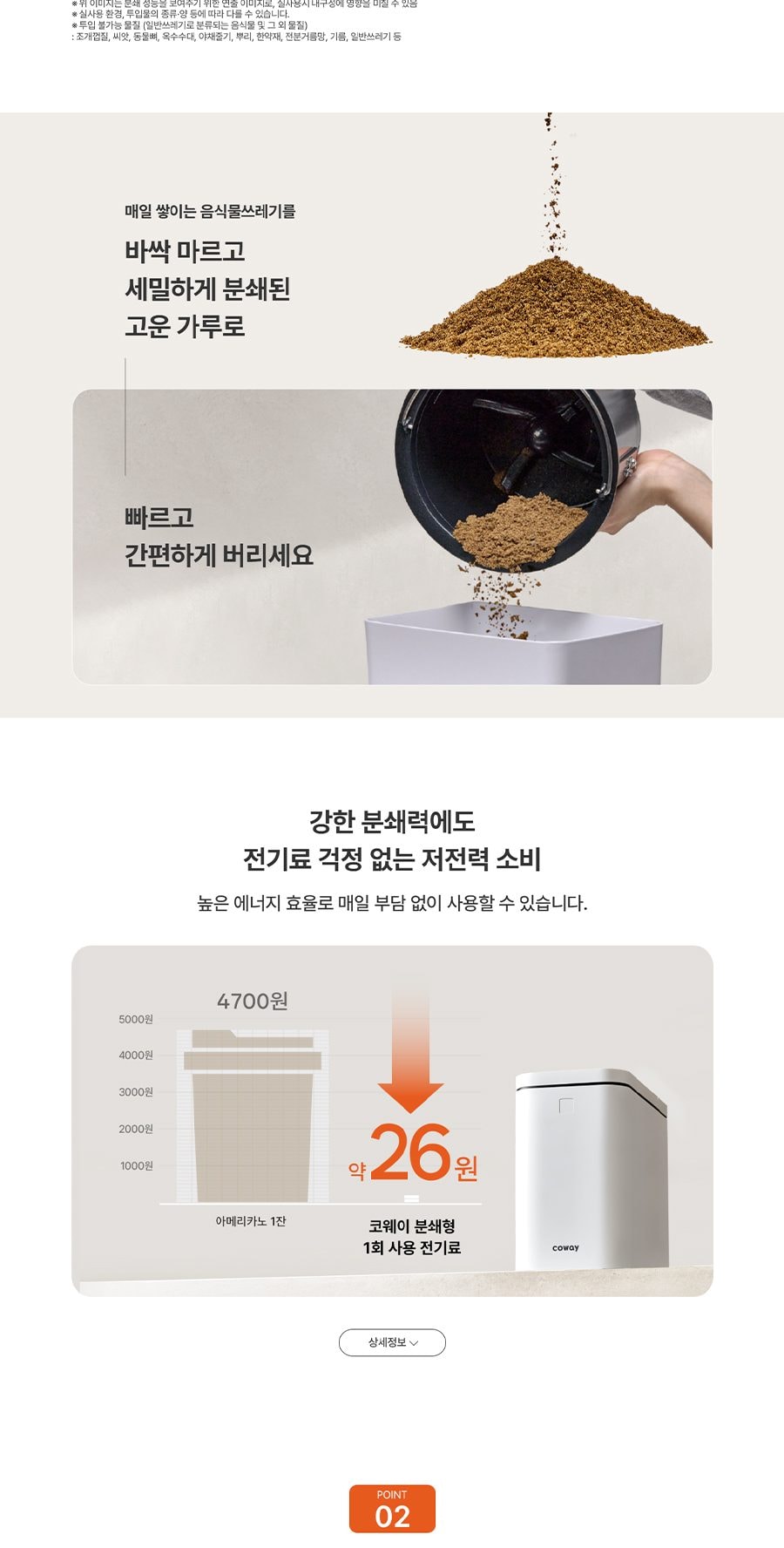 코웨이 제로 음식물 처리기 분쇄형 2L 상세