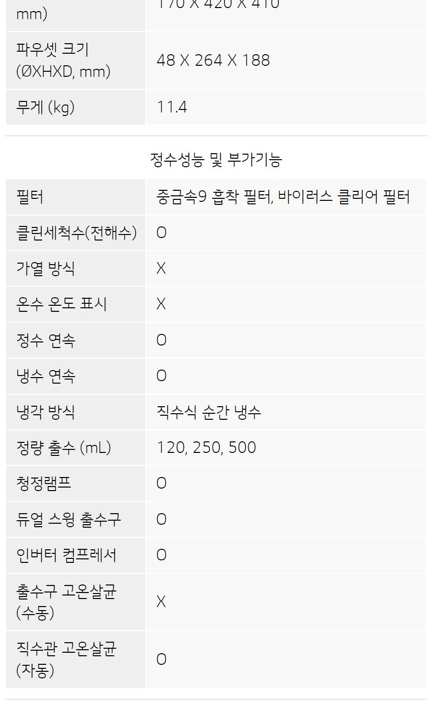 LG 퓨리케어 듀얼 정수기 (냉정) 상세