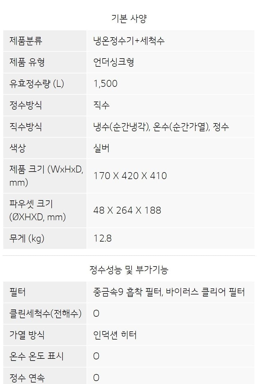LG 퓨리케어 듀얼 정수기 (냉온정) 상세
