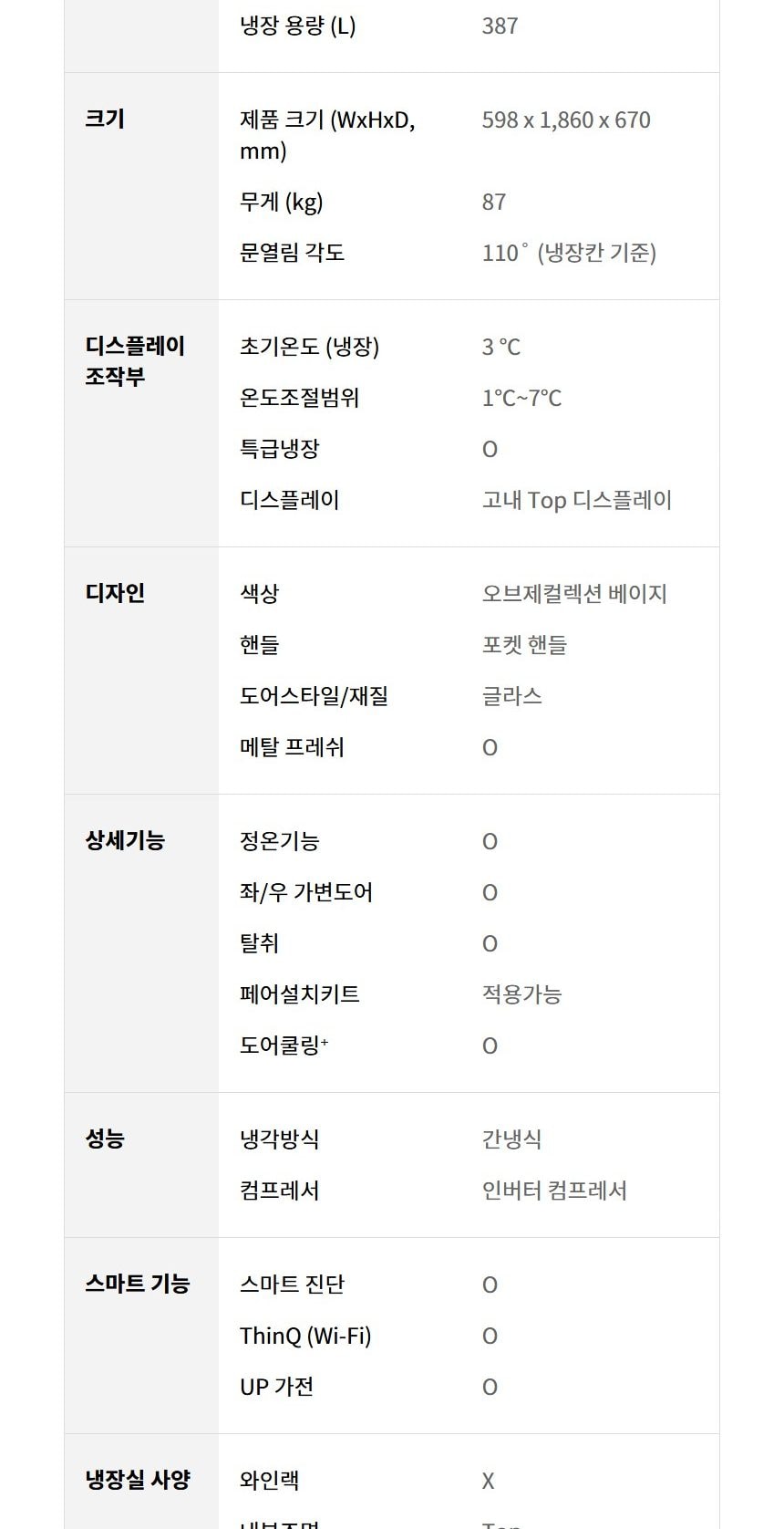 LG 컨버터블 패키지 오브제컬렉션 Fit & Max (냉장전용고) 387L 상세