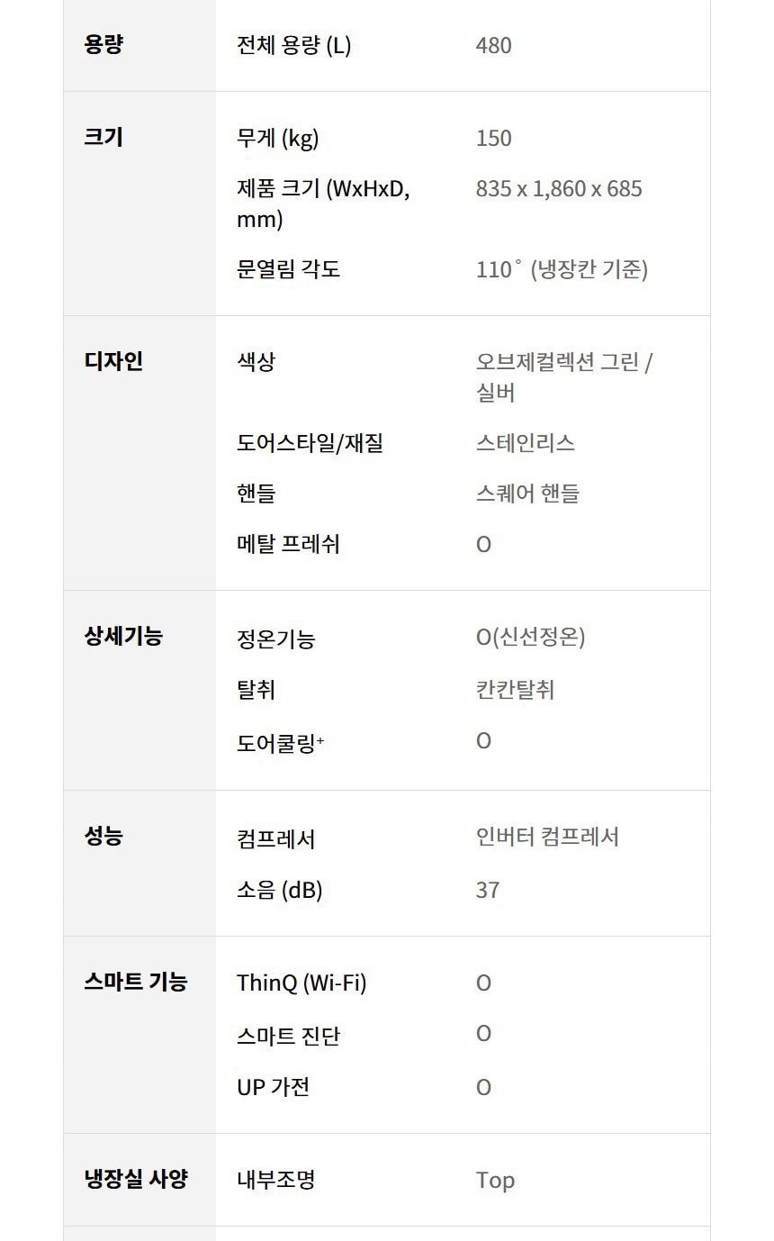 LG 디오스 오브제컬렉션 김치톡톡 Fit & Max 480L 상세