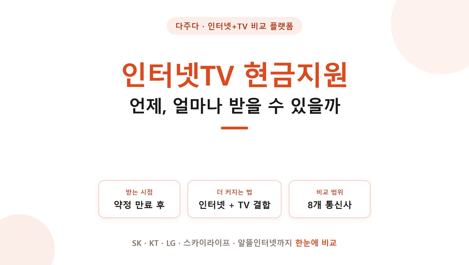 인터넷TV 현금지원 비교해보고 받아보세요 지급조건 확인