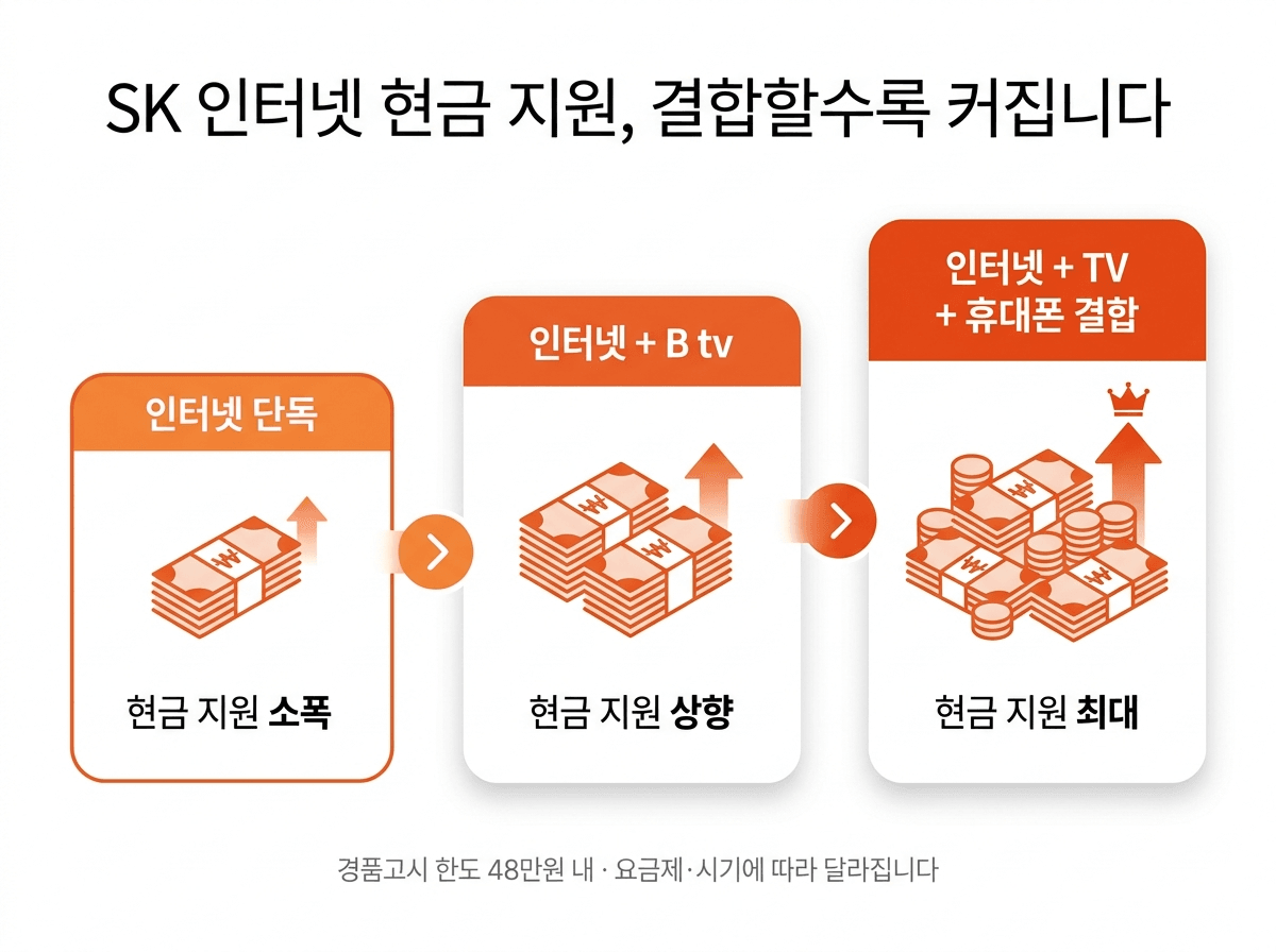 SK 인터넷 설치와 현금 지원 지급 이미지