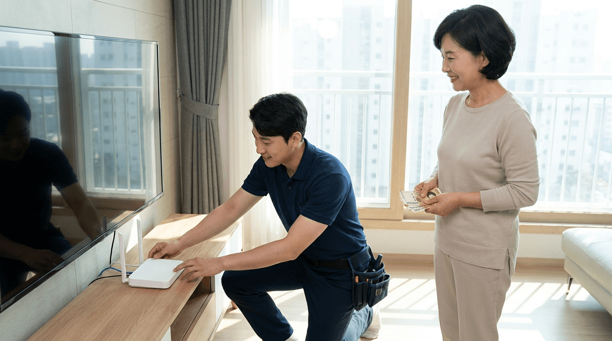 SK 인터넷 설치와 현금 지원 지급 이미지