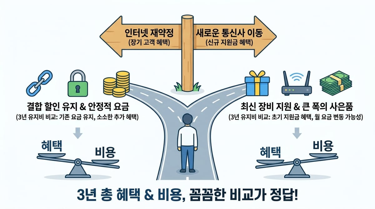 결합 할인과 지원금 차이를 상징하는 이정표