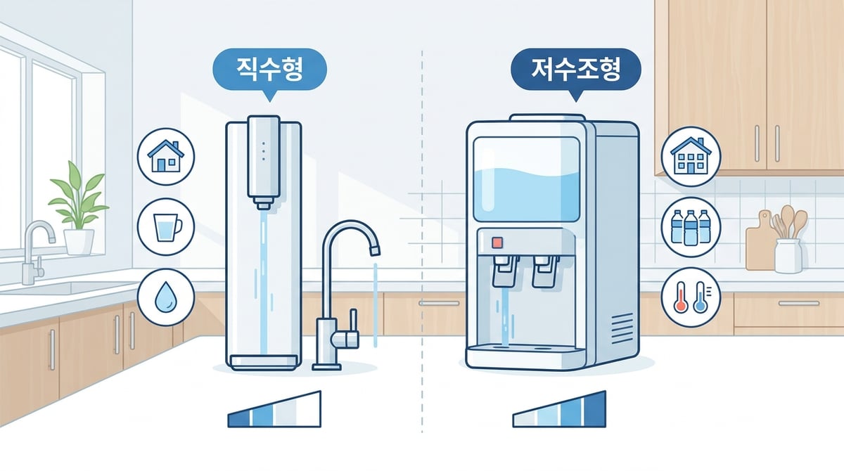 직수형 정수기와 저수조형 정수기 외관 비교