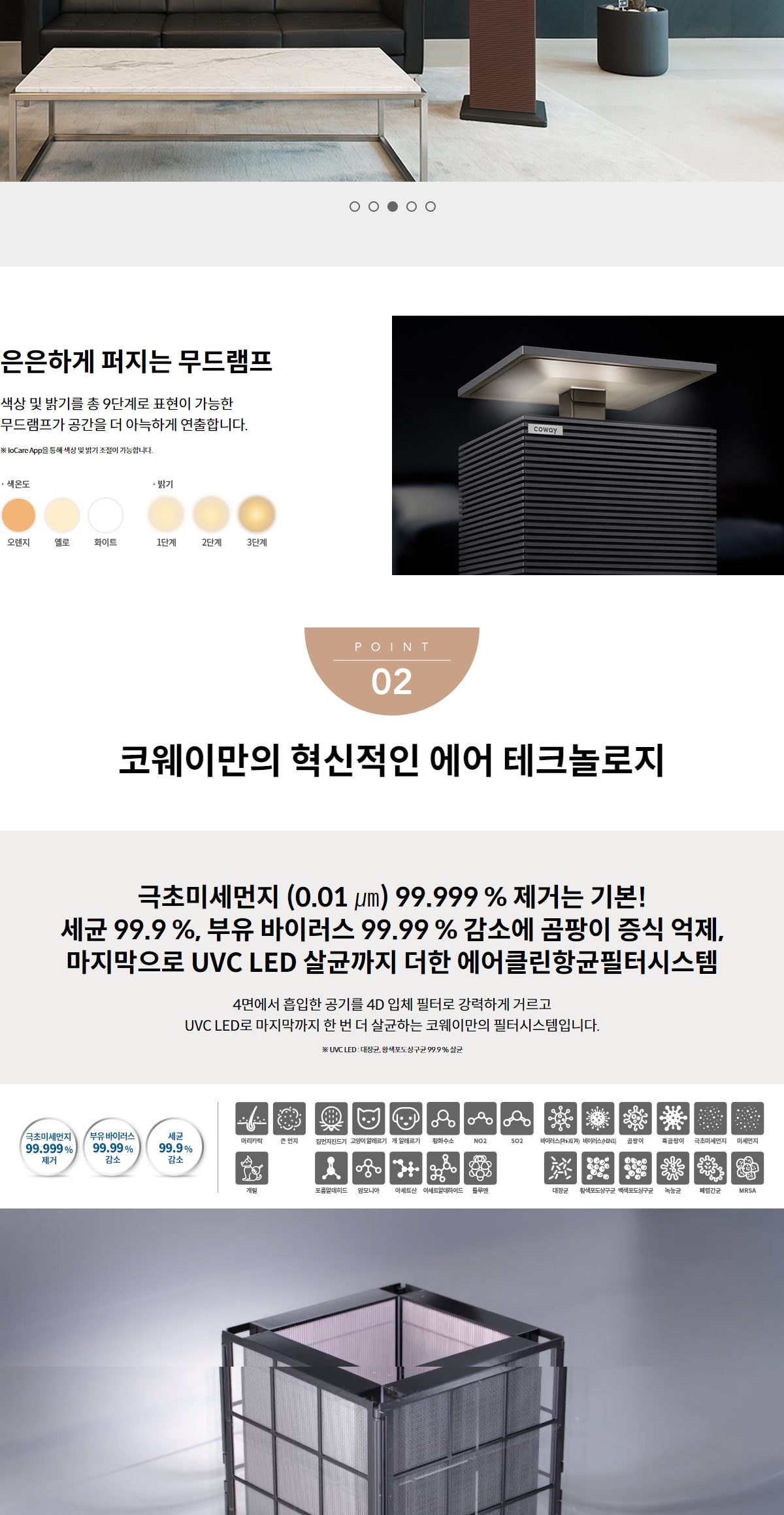 코웨이 노블 공기청정기 99㎡(30평)형 상세