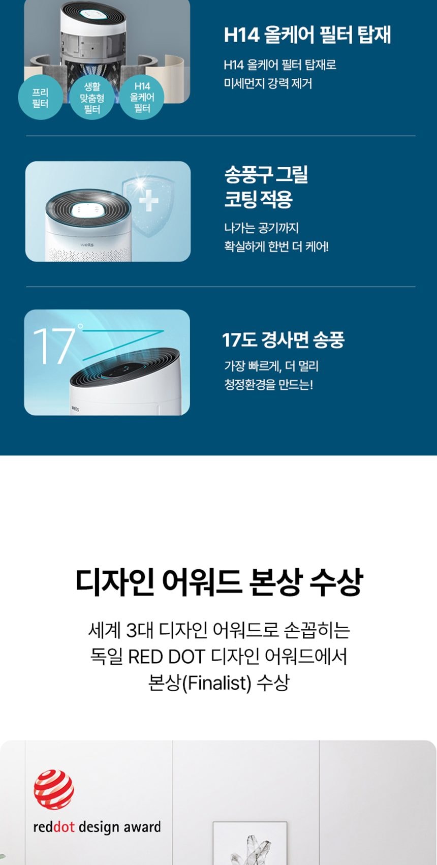 웰스 안심케어 공기청정기 토네이도 72㎡(22평)형 상세