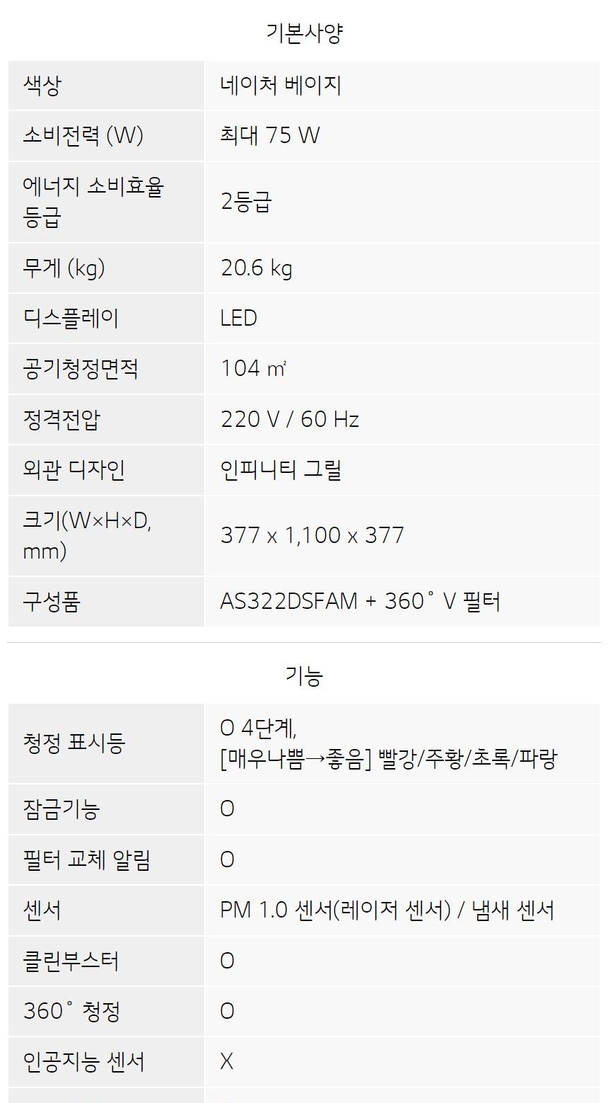 LG 퓨리케어 오브제컬렉션 360° 공기청정기 105㎡(32평) 상세