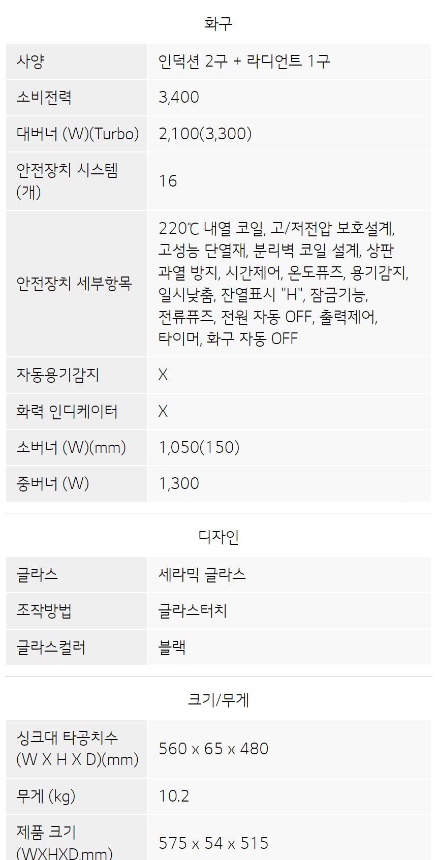 LG 인덕션 2구 + 하이라이트 1구 상세